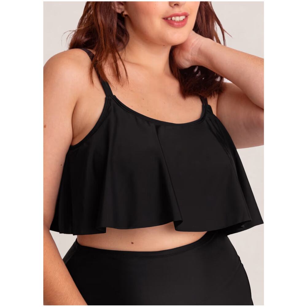 Brand New Empetua Women's Large Black Swim Ruffled Bikini Top